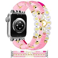Beaded Bracelet Compatible with Apple Watch 40mm 38mm 41mm 44mm 42mm 45mm for Women Girls, Singer Inspired Bracelets Cute Handmade Strap Replacement for iWatch Series 9/8/7/SE/6/5/4/3/2/1