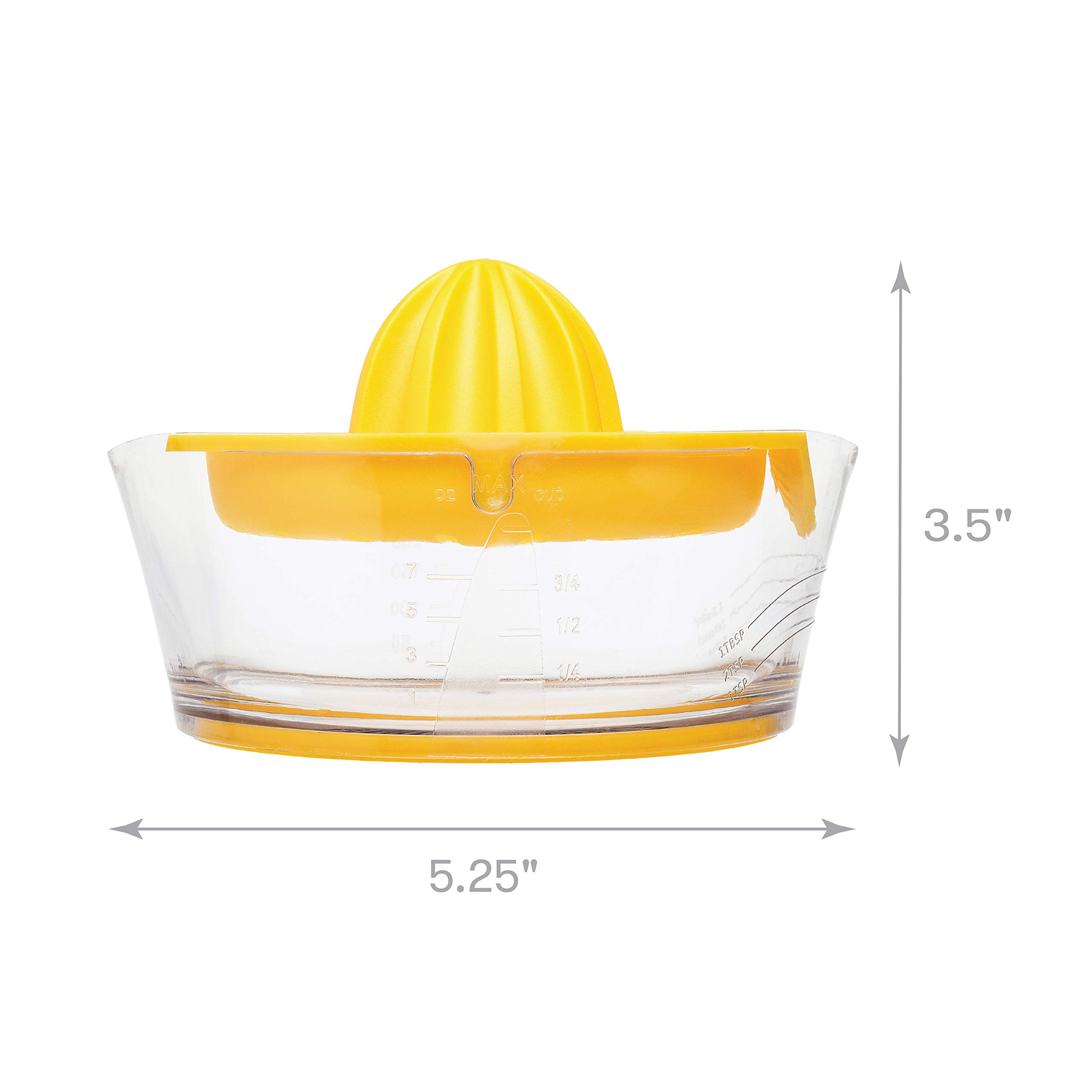 Cooking Light Manual Hand Built-in Strainer and Measuring Cup, 2 Size Reamers Included, Premium Quality Lemon Orange Lime Juicer, Yellow