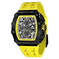 TSAR BOMBA Men's Watch Tonneau, Luxury Wrist Watch, 50 m Waterproof, Sapphire Glass, Japanese Quartz Movement, Silicone Strap, Chronograph A Level, Luminous, Business, Sports, Fashion, Casual