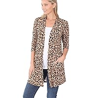 Womens Leopard Animal Print Slouchy Pocket Open Cardigan Cover-Up Junior & Junior Plus Size