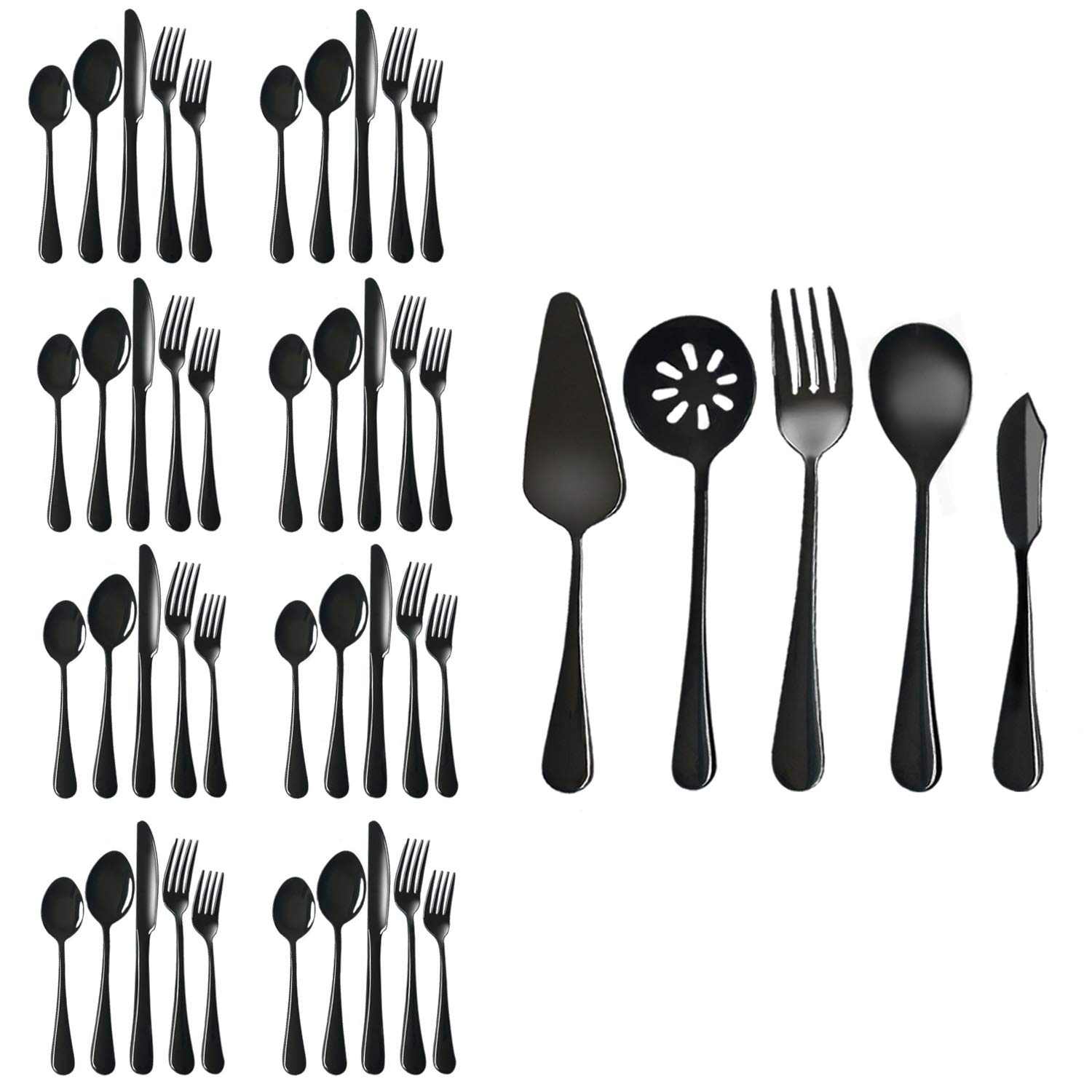 Flatware Set, Magicpro Modern Royal 45-Pieces Stainless Steel Flatware for Wedding Festival Christmas Party, Service For 8 (black)