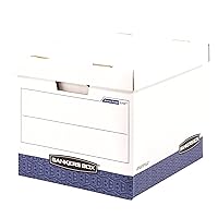 Bankers Box 12 Pack DATA-PAK Heavy-Duty File Storage Boxes Ideal for Computer Binders, FastFold, Lift-Off Lid, White/Blue