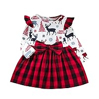Toddler Girls Winter Long Sleeve Christmas Dress Deer Snowflake Print Plaid Bow Outwear 5t Long Dresses