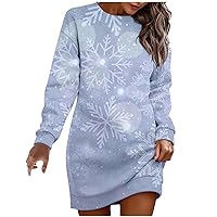 Christmas Fashion Snowflake Sweatshirt Dress for Women Oversized Long Sleeve Crewneck Funny Xmas Sweater Dresses