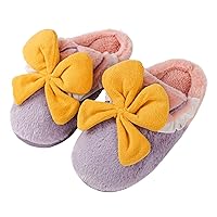 Women's Fuzzy House Slippers Cute Bow Winter Warm House Slippers, Warm Plush Bedroom Shoes for Indoor Outdoor, Non Slip Winter Memory Foam Slippers with Faux Fur Lining for Women Girls Girlfriend