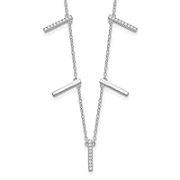 Sterling Silver Rhodium-plated CZ Vertical Bars w/2in ext Necklace