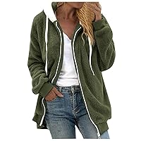Winter Coats for Women,2023 Fuzzy Fleece Jacket Hooded Color Block Patchwork Cardigan Coats Outerwear with Pockets
