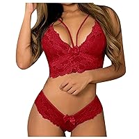 Sexy Lingerie Set for Women Bra and Panty Sets Floral Lace Lingerie Strappy Babydoll 2 Piece Underwear Sets Nightgown