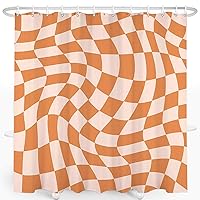 Orange Checkered Shower Curtain, Retro Aesthetic Hippie Funky Fun Shower Curtains Waterproof Fabric Bath Curtains Set for Bathroom Decor with 12 Hooks, 72x72 Inches(04)