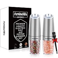 Gravity Electric Pepper and Salt Grinder Set [White Light] - Battery Operated Automatic Pepper and Salt Mills,Adjustable Coarseness,One-Handed Operation,Stainless Steel