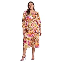Donna Morgan Women's Plus Size Square Neck, 3/4 Puff Sleeve Tiered Midi Dress Day Event Party Guest of, Cream/Orange