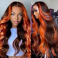13x6 Lace Front Wigs Human Hair Pre Plucked 220% Density Highlight 13x6 HD Lace Front Wigs Ginger Orange Colored Human Hair for Women Glueless Body Wave Ombre Lace Front Wig Human Hair 28inch