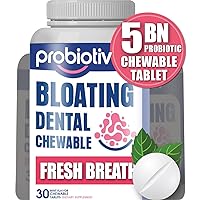 Chewable Probiotics for Daily Bloating w/ 5 Billion CFU – “Two-in-One Combo” Digestive Enzymes for Bloating/Gas Discomfort & Dental Probiotics for Teeth & Gums Health - 30 Mint Tablets