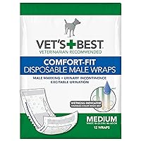 Vet's Best Vet’s Best Comfort Fit Disposable Male Dog Diapers | Absorbent Male Wraps with Leak Proof Fit | Medium, 12 Count