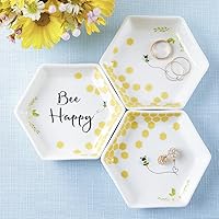 Kate Aspen Bee Happy Ceramic Hexagon (Set of 3) Trinket Dish, One Size
