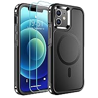 SUPFINE Magnetic for iPhone 12 Case/iPhone 12 Pro Case, [Compatible with MagSafe] [10 FT Military Grade Drop Protection] 2X [Tempered Glass Screen Protector] Phone Case for iPhone 12/12 Pro, Black