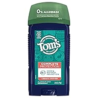 Tom's of Maine Complete Protection Aluminum-Free Natural Deodorant for Men, Cedar & Vetiver, 2.6 OZ