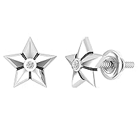 Dazzlingrock Collection 0.02 Carat (ctw) Round Lab Grown Diamond Ladies Solitaire Star Stud Earrings, Available in 10K/14K/18K Gold & 925 Sterling Silver