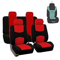 FH Group Vibrant Full Set Flat Cloth Car Seat Covers w. Gift, Red/Black- Fit Most Car, Truck, SUV, or Van