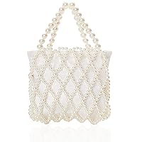 BABEYOND Women Pearl Clutch Purse - Bucket Beaded Bridal Evening Bag Formal Reticulated Bag with Inner Bag for Party Wedding