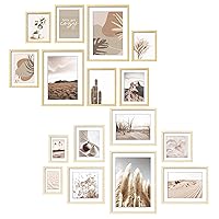 16-Pack Neutral Gallery Wall Frame Set with Decorative Art Prints, Picture Frames for Collage, Art Decor with Assorted Size