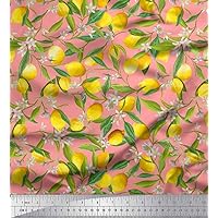 Soimoi Cotton Poplin Orange Fabric - by The Yard - 42 Inch Wide - Leaves, Floral & Lemon Vegetable Palette Fabric - Botanical and Citrusy Fusion for Various Uses Printed Fabric