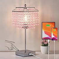 Luvkczc Pink Bedside Crystal Table Lamp, Touch Control Crystal Lamps, 3-Way Dimmable Lamp with Crystal Shade for Girl Bedroom, Living Room, 6W B11 Bulb Included