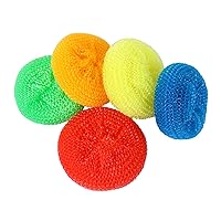 Plastic Dish Scrubbers for Dishes Plastic Pot Round Scrubber Scouring Pad Non Scratch Dish Scourers, Assorted Colors Poly Mesh Scouring Dish Pads for Kitchen Cleaning, Pack of 5
