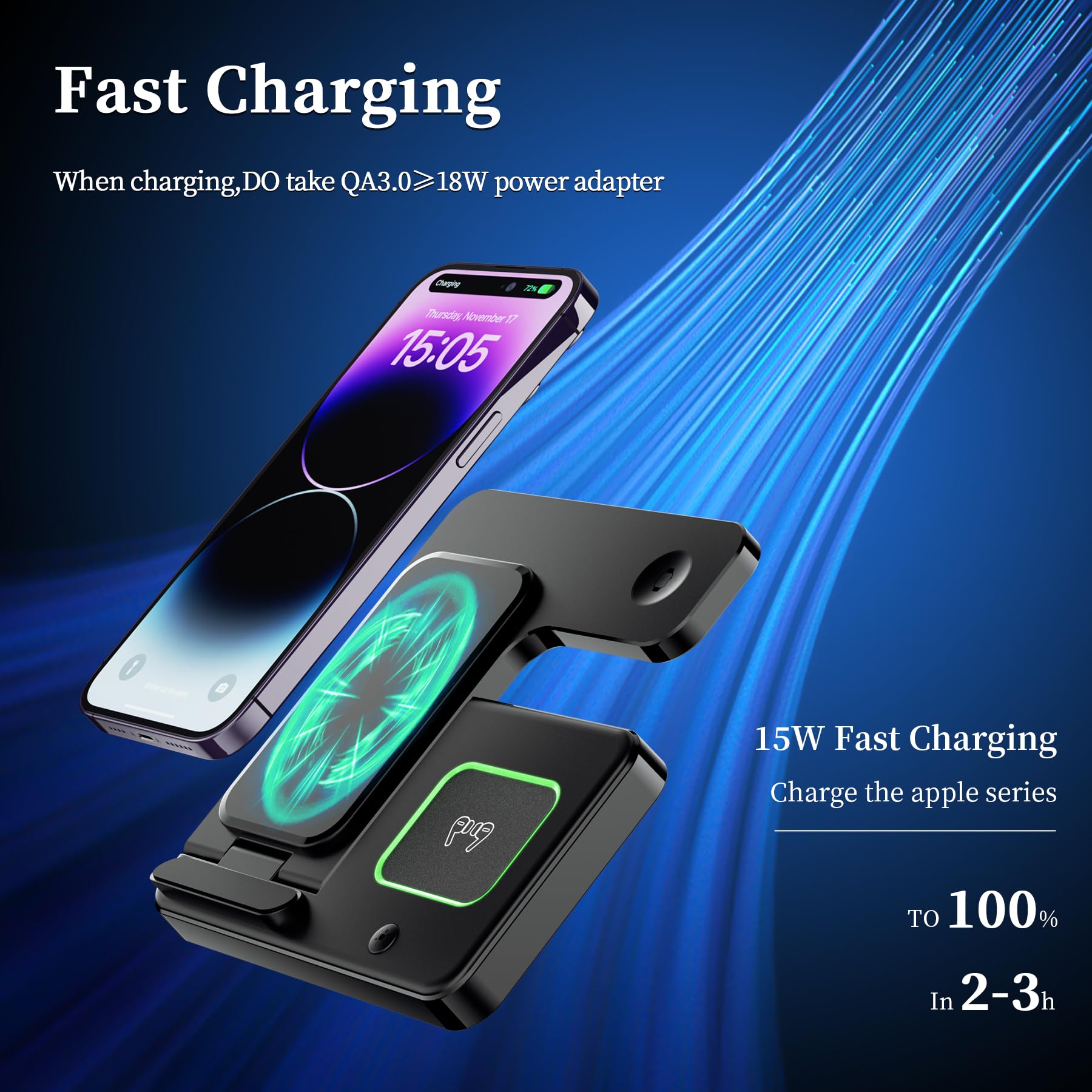 Wireless Charger,XevenOx Fast Wireless Charging Station,3 in 1 Charging Station Stand for iPhone 14/13/12/11(Pro, Pro Max)/XS/XR/XS/X/8(Plus),Apple Watch 8/7/6/SE/5/4/3/2,AirPods 3/2/pro… (Black-1)