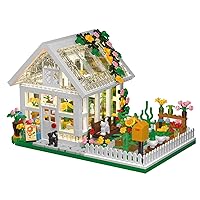 Flower House Building Mini Set with LED, City Street View Greenhouse Building Blocks Toy, Halloween Xmas Gift for Friends or Girls 8-12 Year