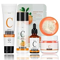 Rosarden Vitamin C Complete Facial Care Kit, 5-in-1 Skincare Gift Set with Cleanser, Face Serum, Face Cream, Toner, Mask, Anti-Aging, Boosting Collagen & Hydrating for Women