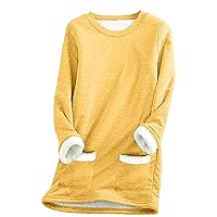 Pockets Fleece Pullover Solid Color Long Sleeves Sweatshirt Round Neck Thickened Plush Warm Shirt Tops Winter
