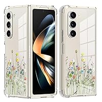 OOK Clear Design for Samsung Galaxy Z Fold 5 Case with Flower Clear Floral Phone Case Shockproof Hard PC Back Protective Cover for Women Girls Green Flower Case for Galaxy Z Fold 5 (Wild-Flowers)