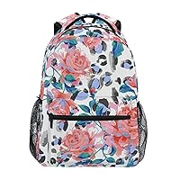 ALAZA Red Rose Floral Leopard Spot Backpack for Women Men,Travel Casual Daypack College Bookbag Laptop Bag Work Business Shoulder Bag Fit for 14 Inch Laptop