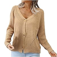 Women's Button Down Cardigan Sweaters 2023 Fall Long Sleeve V Neck Lightweight Stretch Knit Outerwear Casual Tops