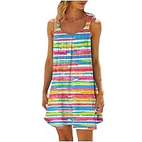 Summer Tie Dye Striped Sundress Women Sleeveless Scoop Neck Tank Beach Dress Casual Loose Fit Mini Tunic Dresses
