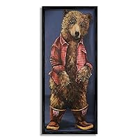 Stupell Industries Forest Brown Bear Rainboots Flannel Shirt Rustic Animal, Designed by Kamdon Kreations Black Framed Wall Art, 10 x 24