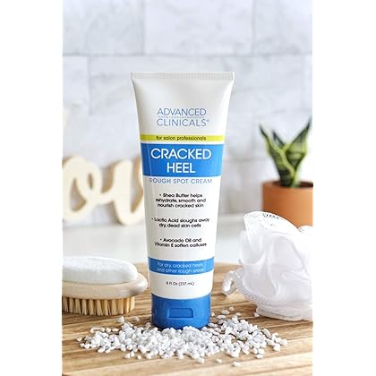 Advanced Clinicals Cracked Heel Foot Cream Skin Care Moisturizer Lotion For Feet W/Shea Butter | Helps Heal Cracked Skin, Rough Spots, Calluses, & Dry Skin | Foot Lotion | Hand Lotion| Large 8 Fl Oz