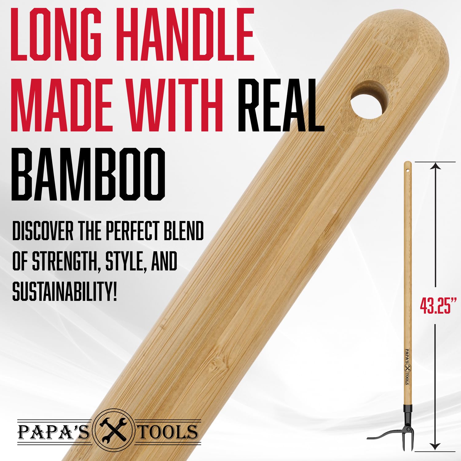 Papa's Weeder - Stand Up Weed Puller Tool Made with Long Wooden Handle - Real Bamboo & 4-Claw Steel Head - Easly Remove Weeds Effortlessly Without The Need to Tug, Bend, Or Flex,