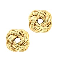 14Kt Yellow Gold Textured Shiny 2 Row Large Love Knot Earring