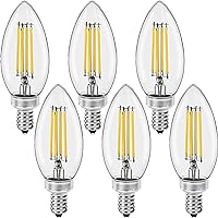 Great Eagle Lighting Corporation Candelabra B11 LED 3000K Soft White Light Bulbs 60W 500 Lumens, Dimmable, Filament E12 Candle, UL Listed, (6 Pack)
