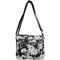Printed Faux Leather Adjustable Crossbody, Black White Floral