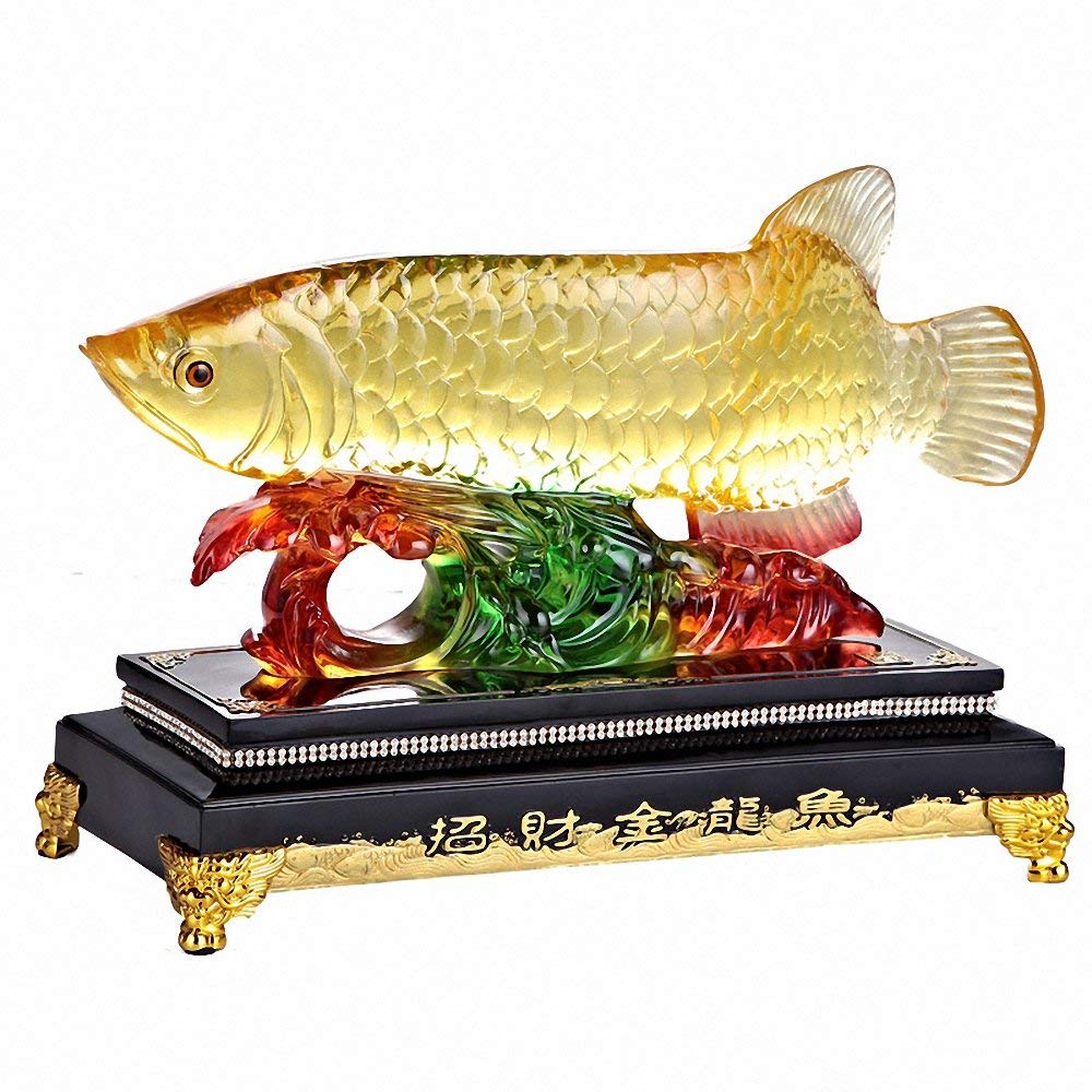 Wenmily Large Size Feng Shui Wealth Arowana (Golden Dragon Fish) Lucky Fish Statue Figurine, Office Living Room Decoration,Best Gift for Business O...