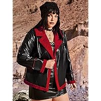 NTPKS Women's Plus Size Jacket Fashion Casual Plus Teddy Lined Leather Coat Warmth Special Autumn and Winter Fashion Novel (Color : Black, Size : X-Large)