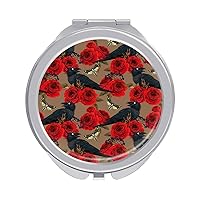 Death Head Hawk Moths and Roses Travel Makeup Mirror 1X/2X Magnification Compact Mirror 2-Sided Pocket Mirror