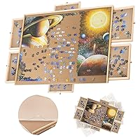 Nattork 1500 Piece Wooden Jigsaw Puzzle Board - 6 Drawers, Rotating Puzzle Table, Jigsaw Puzzle Table with Cover - Portable Puzzle Tables for Adults and Kids