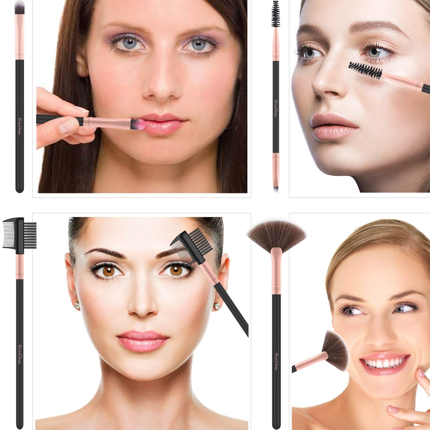 EmaxDesign Makeup Brushes 17 Pieces Premium Synthetic Foundation Brush Powder Blending Blush Concealer Eye Face Liquid Powder Cream Cosmetics Brushes Kit (Rose Gold)