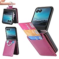 Compatible for Motorola Razr+ 2023 Case Wallet with Card Holder,Luxury PU Leather Protective Phone Case Kickstand Full Coverage Pocket Ring Case for Motorola Razr Plus 2023,Moto Razr 40 Ultra Hot Pink