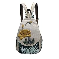 HUANGGUOSHU Women Cotton Woven Hippie Hemp Boho Canvas Embroidery Multi Pocket Retro Cute Backpack Wallet Backpack（Piranha）