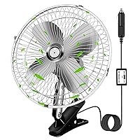 10-Inch Silver Cigarette Lighter Fan, Two-Speed Adjustment Golf Cart Fan, 360-Degree Rotation truck fan, Clip-On Design 12 volt fan, Perfect for Cars, Trucks, RVs and More